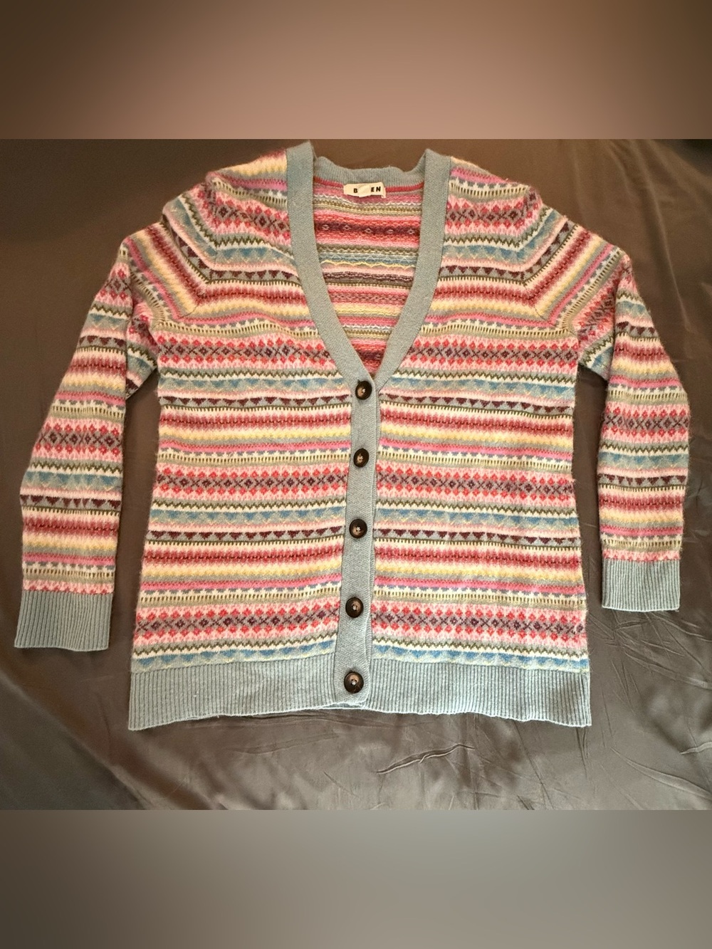 Boden Multicolor Fair Isle V-Neck Cardigan - Pink, Blue, Cream, Gray